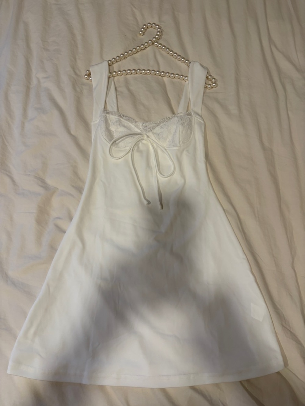 White Lace-Trim Slip Dress with Bow - Women dress Size XS